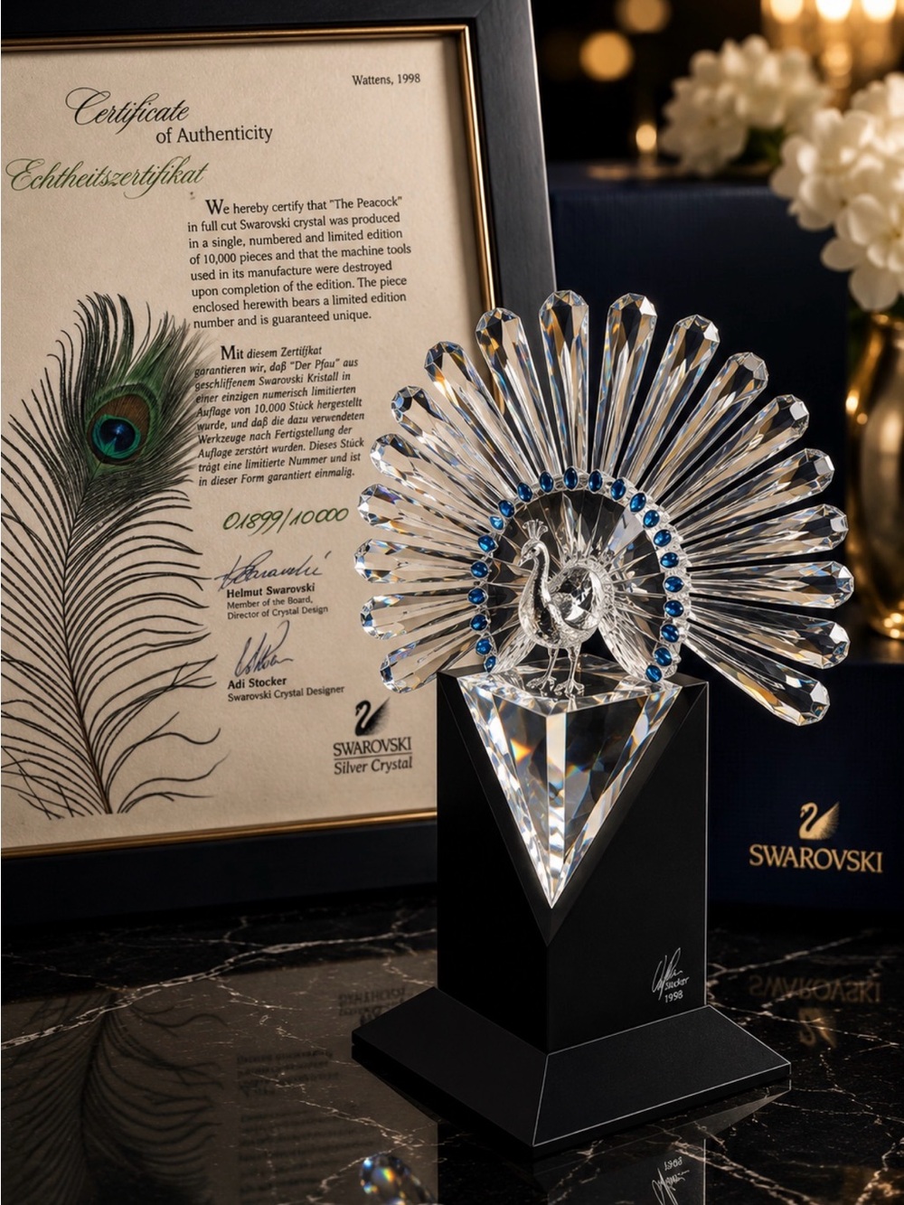 Swarovski 1998 Peacock Limited Edition #01899/10000 Crystal Figure Adi Stocker